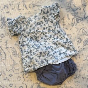 Toddler Floral Puff-Sleeve Top and Bloomers Set - Blue/White